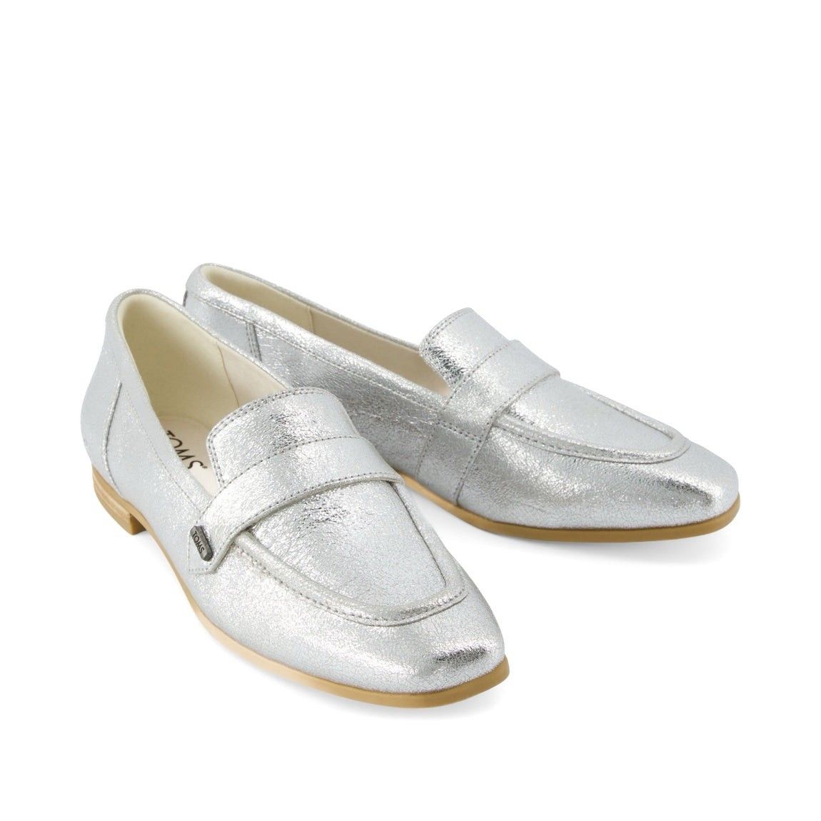 Nwt Toms Lynette Loafer Silver Crinkle Leather Sz 6.5
